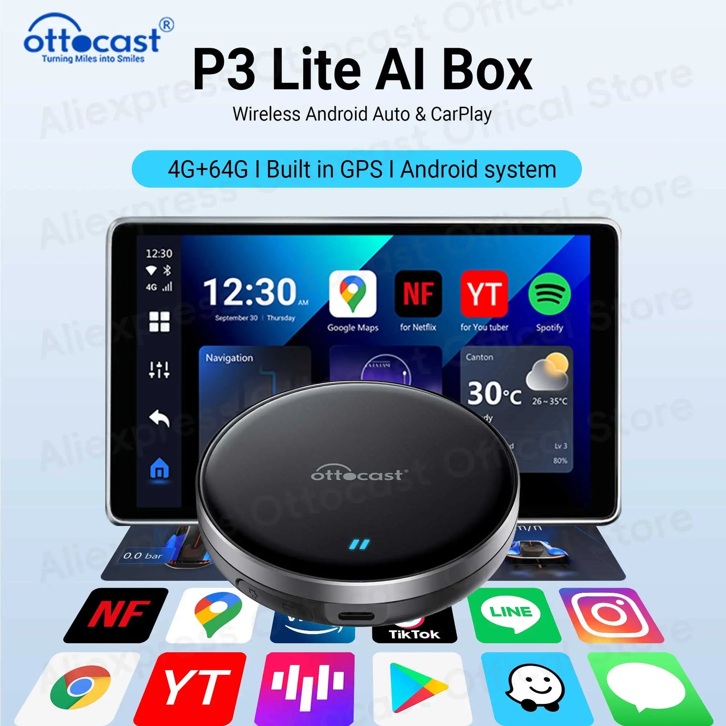 OTTOCAST P3 Lite 4+64G Brezžični CarPlay Android AI Box