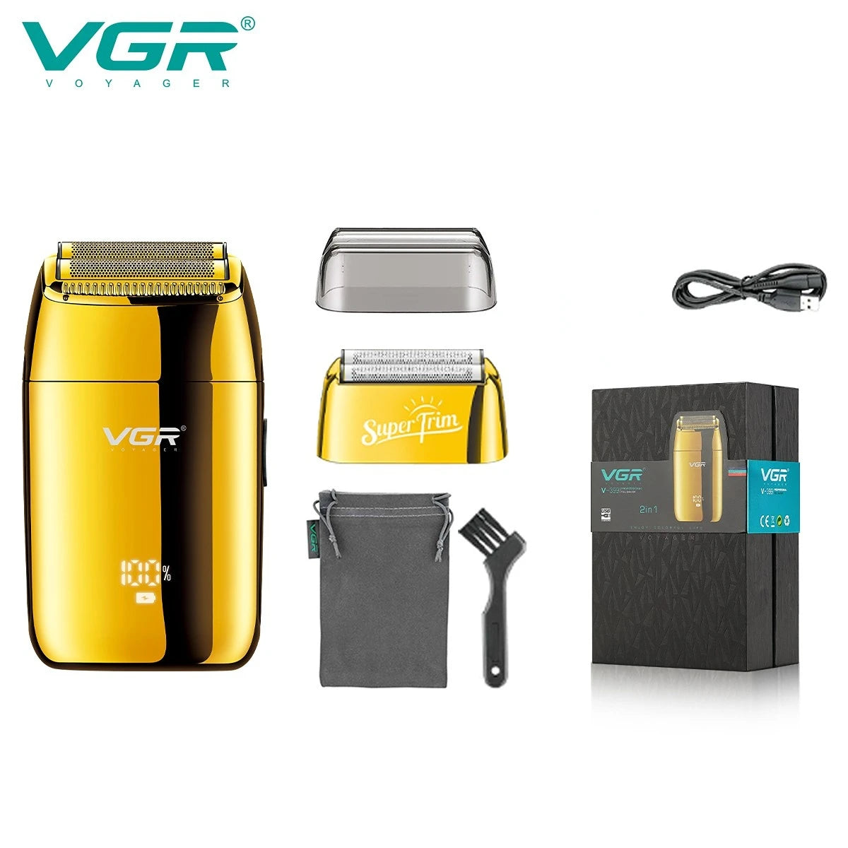 VGR V-399 profesionalni folijski brivnik z dvojno glavo 2-v-1 za brado in glavo