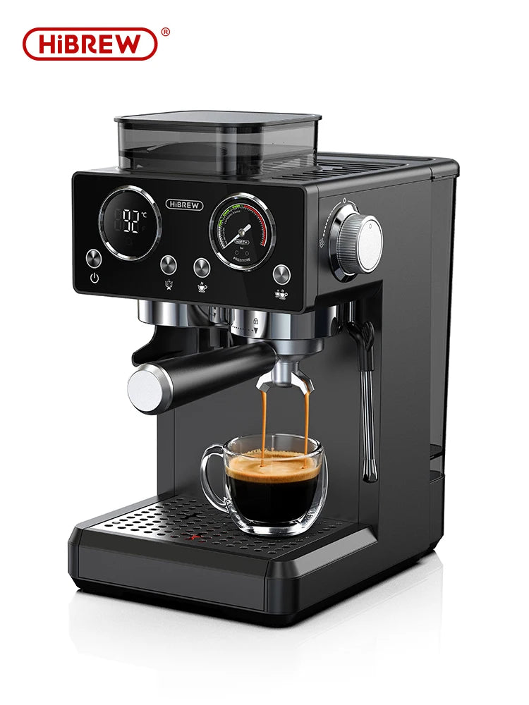 HiBREW H20 – Semi‑Automatic Espresso Machine | 20‑Bar Pressure | Built‑In Grinder with 20 Grind Settings