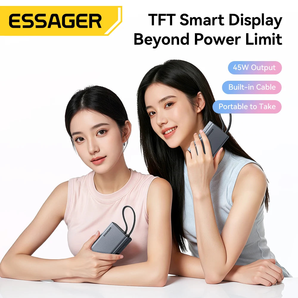 ESSAGER 45W Power Bank 10000 mAh z vgrajenim kablom USB-C