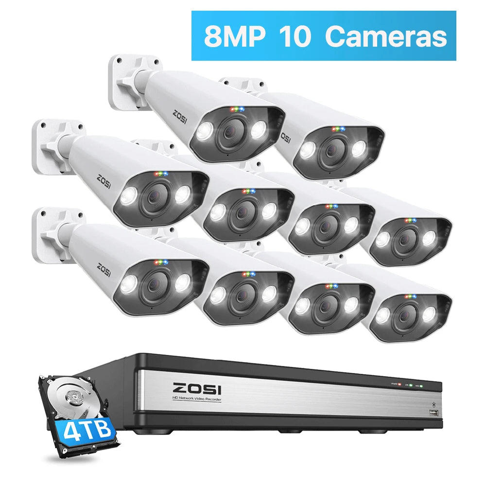 ZOSI 16CH 4K PoE Security Camera System – 8MP NVR with Outdoor/Indoor Color Night Vision AI IP Cameras