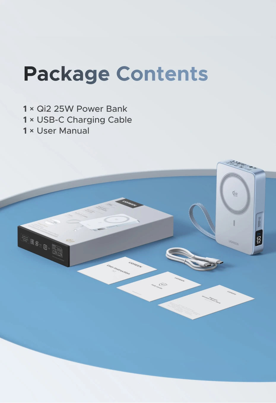 UGREEN Qi2.2 25W magnetni prenosni polnilec – 10000 mAh zunanja baterija za hitro polnjenje