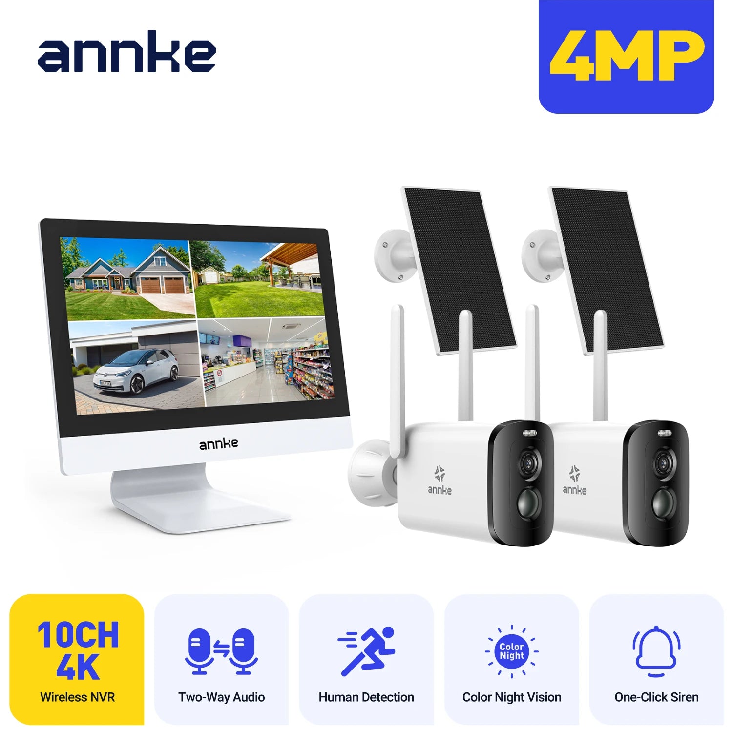 ANNKE 4MP solarni CCTV sistem | 10-kanalni NVR, 5MP PTZ WiFi kamere, PIR in barvni nočni vid