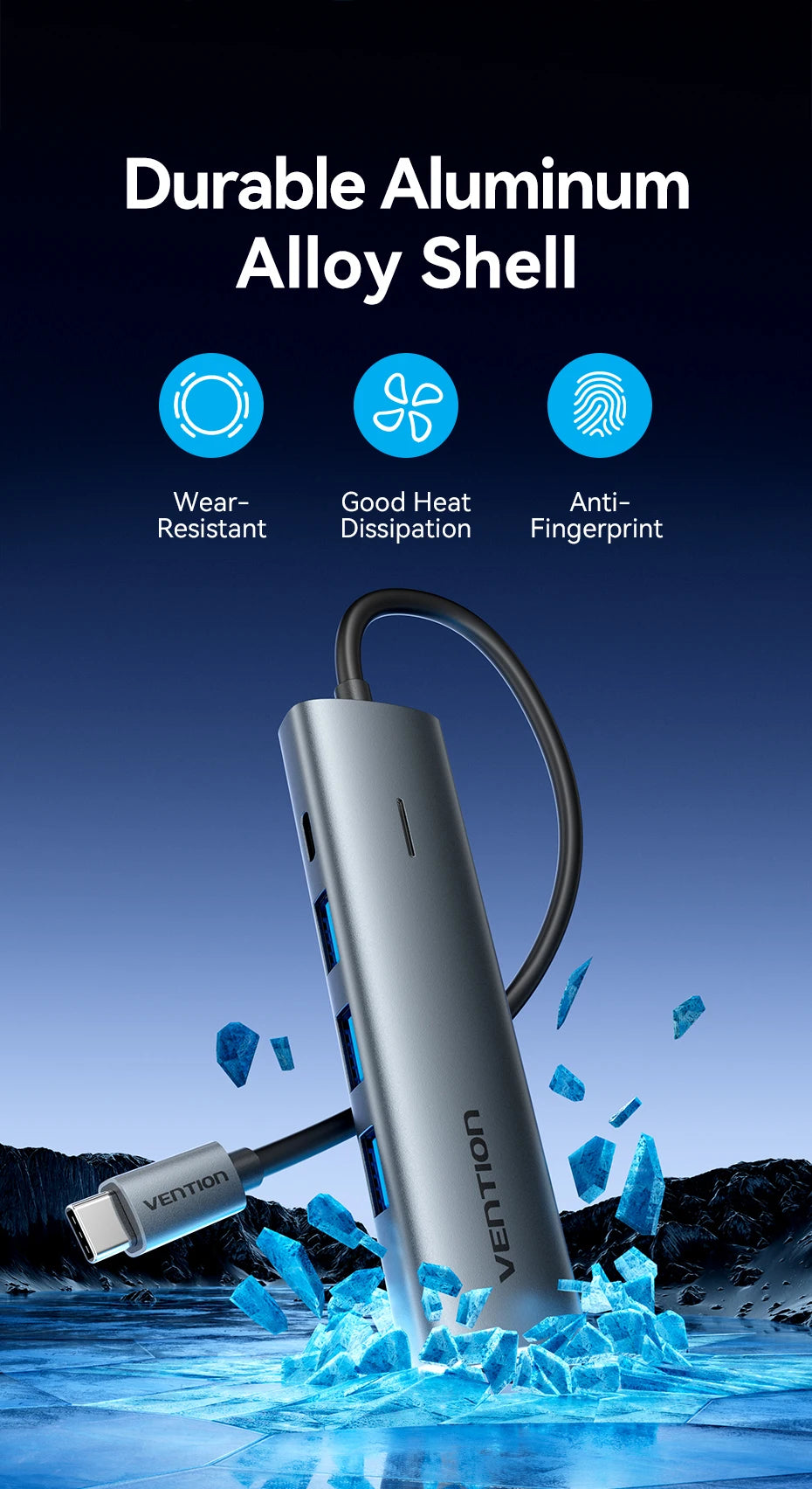 Vention USB-C v USB-A zvezdišče s 4 priključki | Visokohitrostni razdelilnik USB 3.0 za MacBook in prenosnike