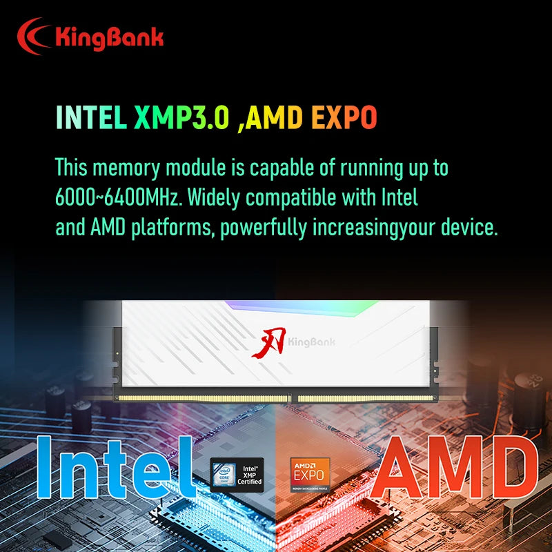 KingBank Sharp Blade White RGB DDR5 Desktop Memory | 6000MHz - 8000MHz | Hynix A-Die