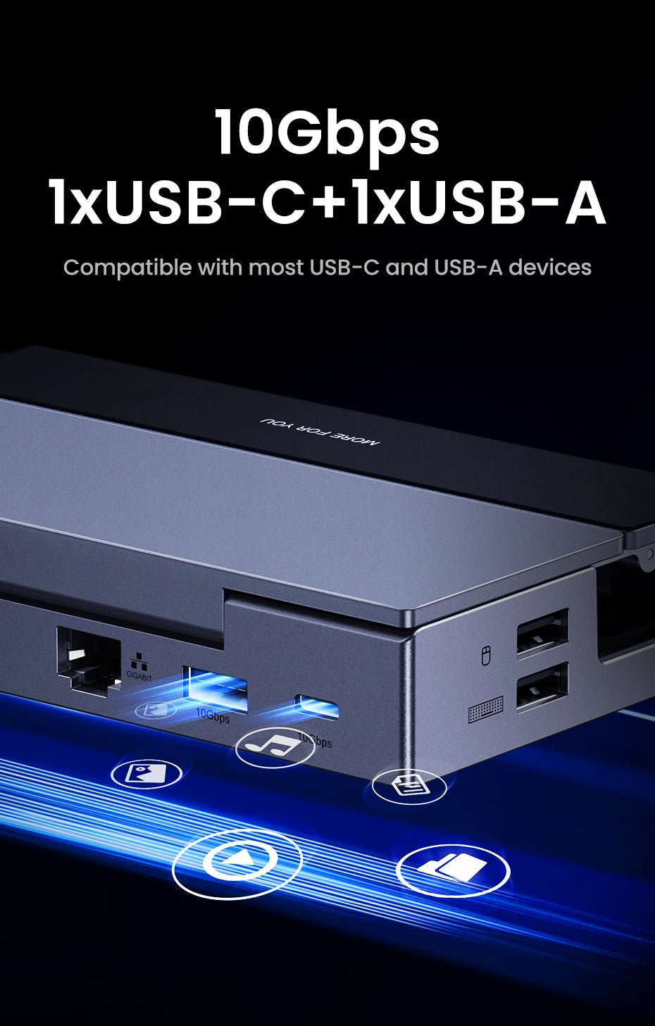 UGREEN 9-v-1 Steam Deck priklopna postaja s HDMI 4K60Hz, RJ45 Ethernet, PD100W, USB-A/C