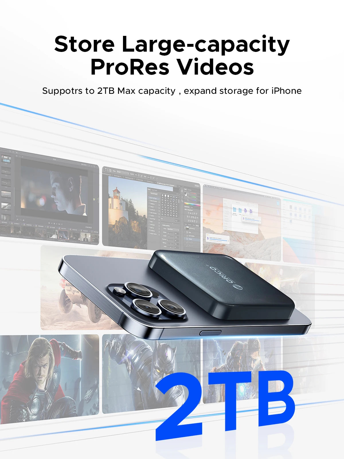 ORICO magnetni prenosni SSD USB3.2 20Gbps podpira snemanje videoposnetkov 4K ProRes za zunanji SSD disk serije iPhone 15 Pro