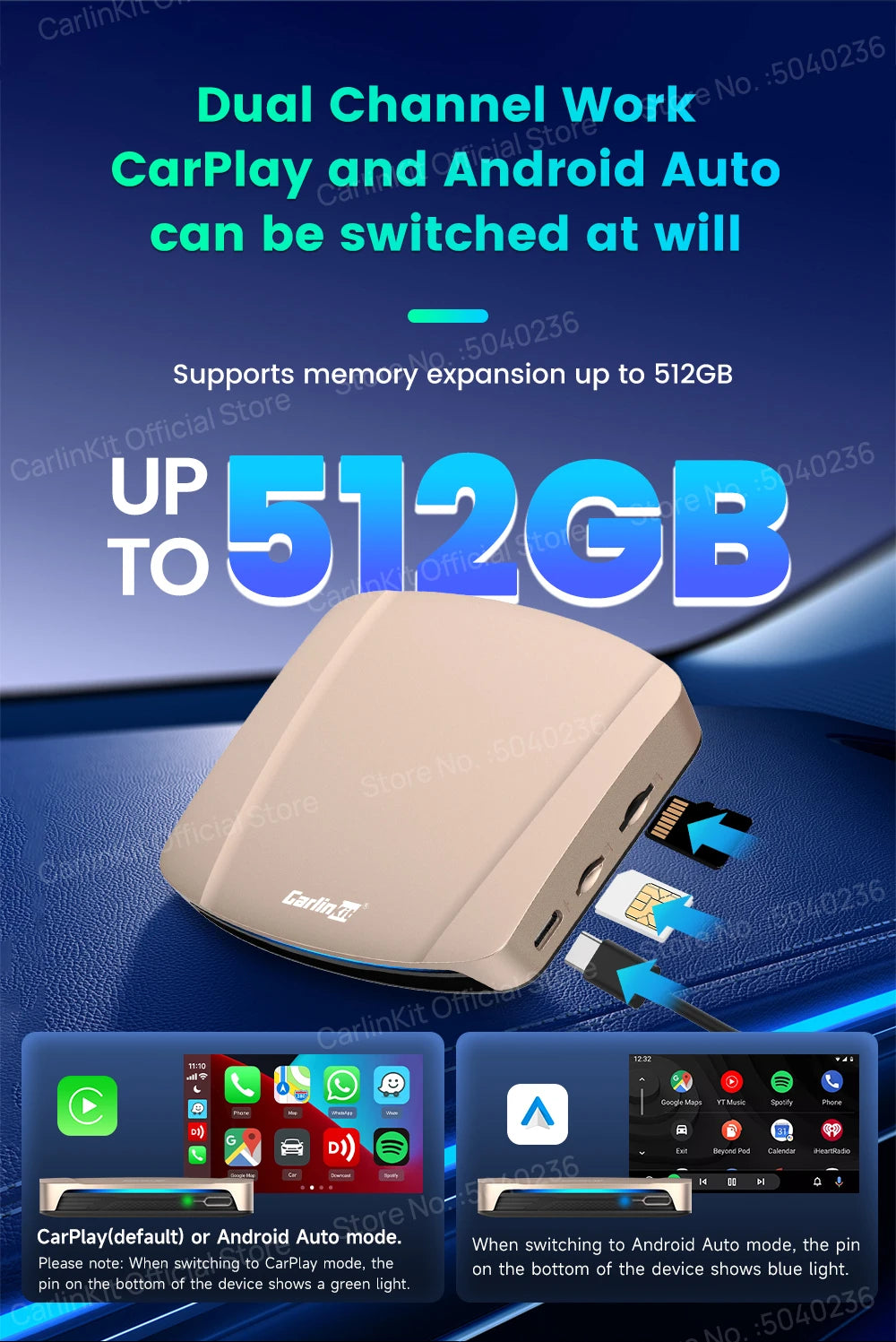 CarlinKit Tbox-Ultra Android 15 8+128GB Brezžični CarPlay AI Box