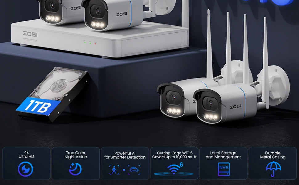 ZOSI 4K WiFi 6 Security Camera System – Aurora Lux True Color Night Vision, 8CH 8MP NVR with 8MP/5MP