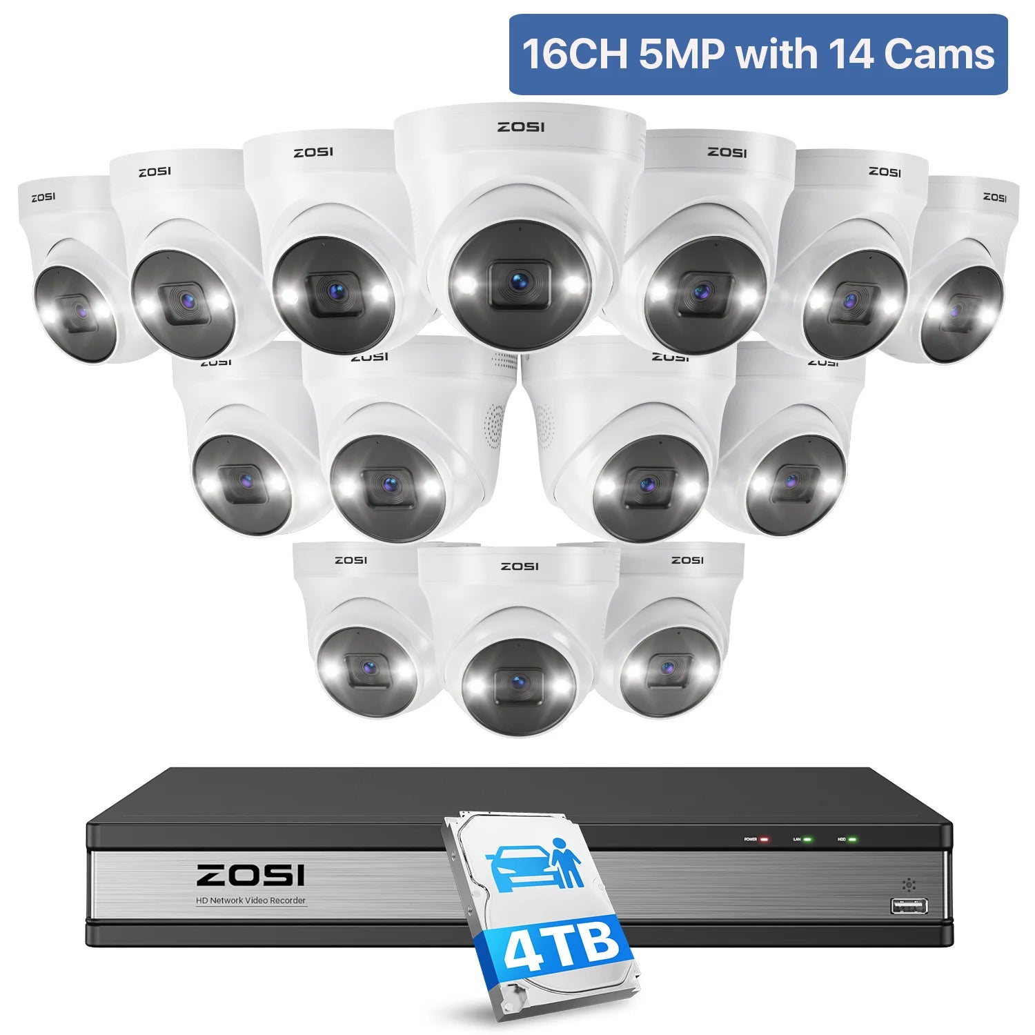 ZOSI 16CH 4K PoE Security Camera System – 8MP AI Detection IP Cameras | Waterproof 5MP/8MP