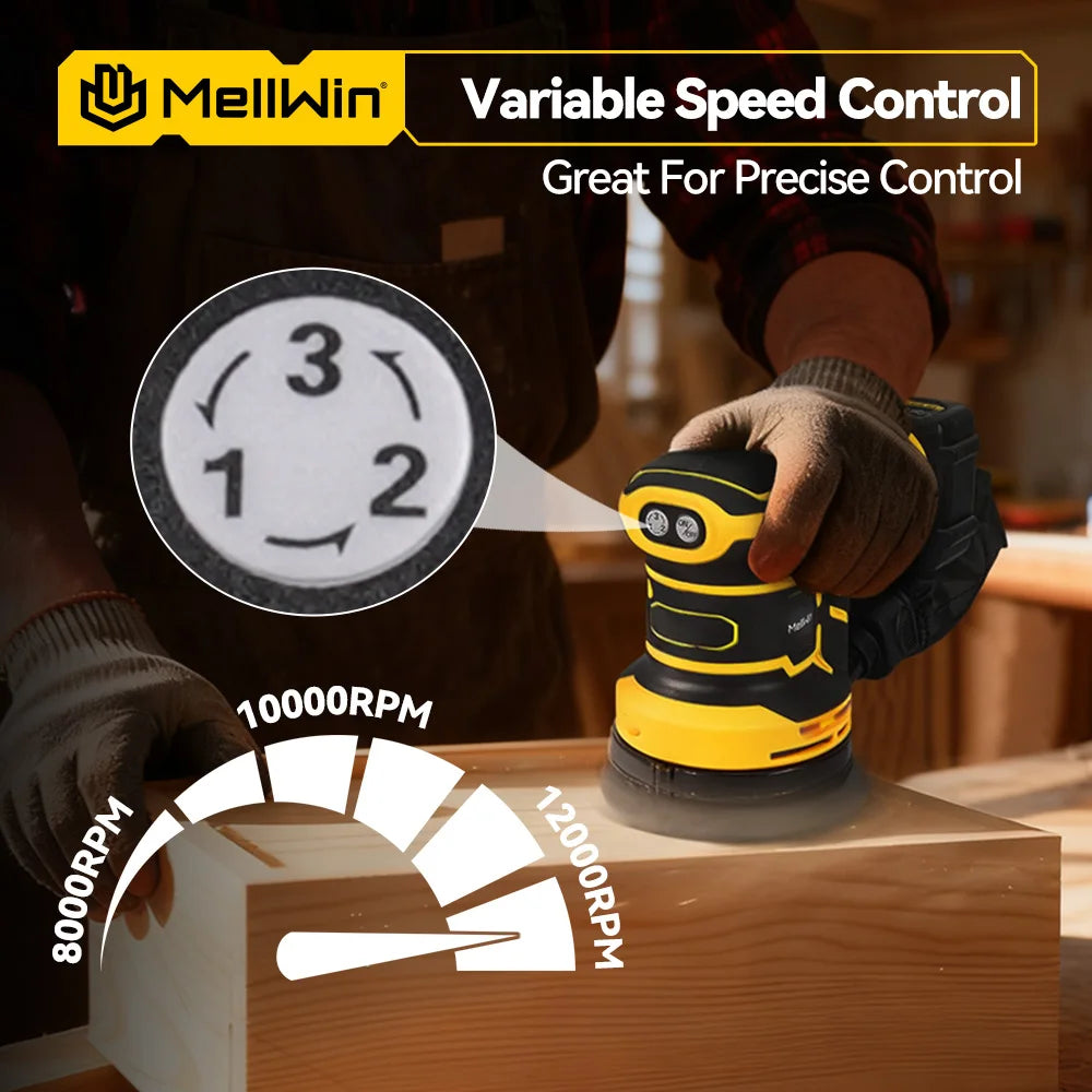 MELLWIN 125MM Electric Orbital Sander Polisher 3 Speeds Adjustable Wood Metal Sanding Polishing Tool For Makita 18V Battery Pin - Limetastore