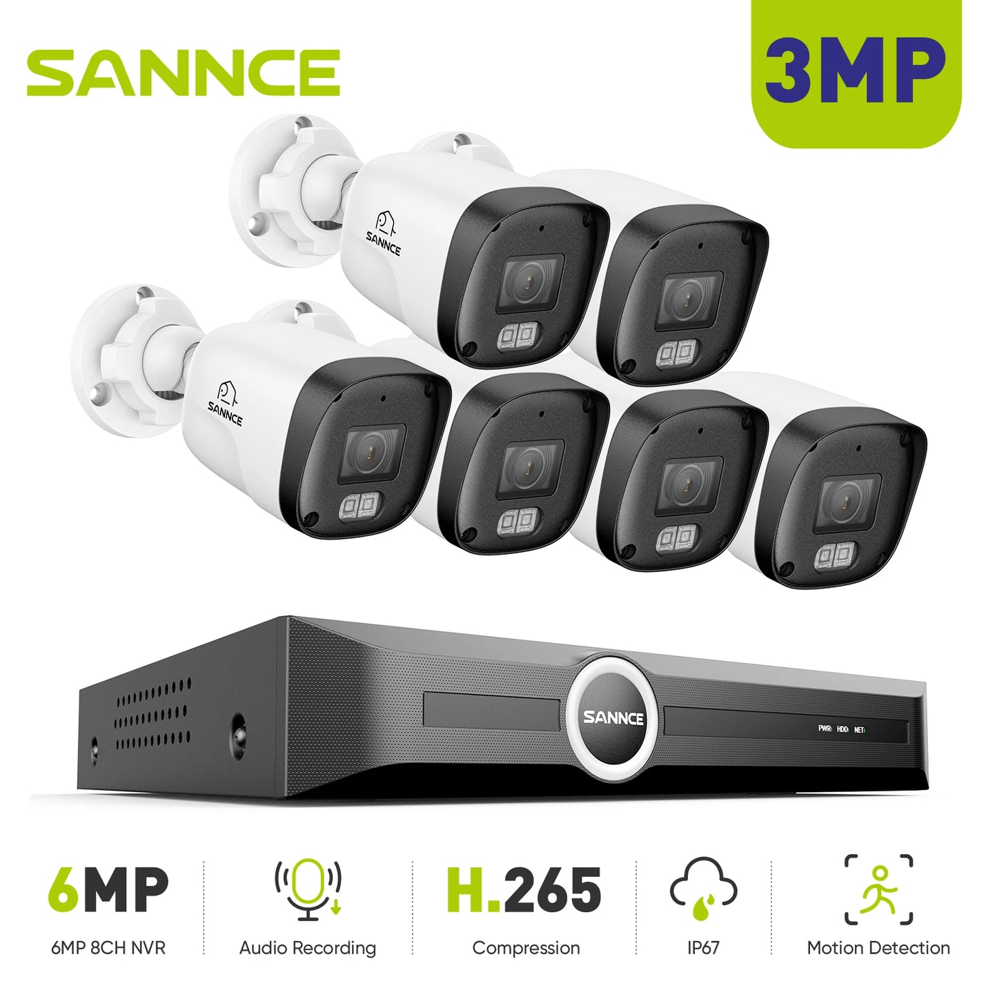 SANNCE 3MP/5MP PoE CCTV sistem | 8-kanalni H.265 NVR, zvok, ONVIF, nočni vid