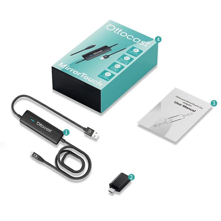 OTTOCAST Mirror Touch Bi‑Mirroring & Wireless CarPlay Adapter