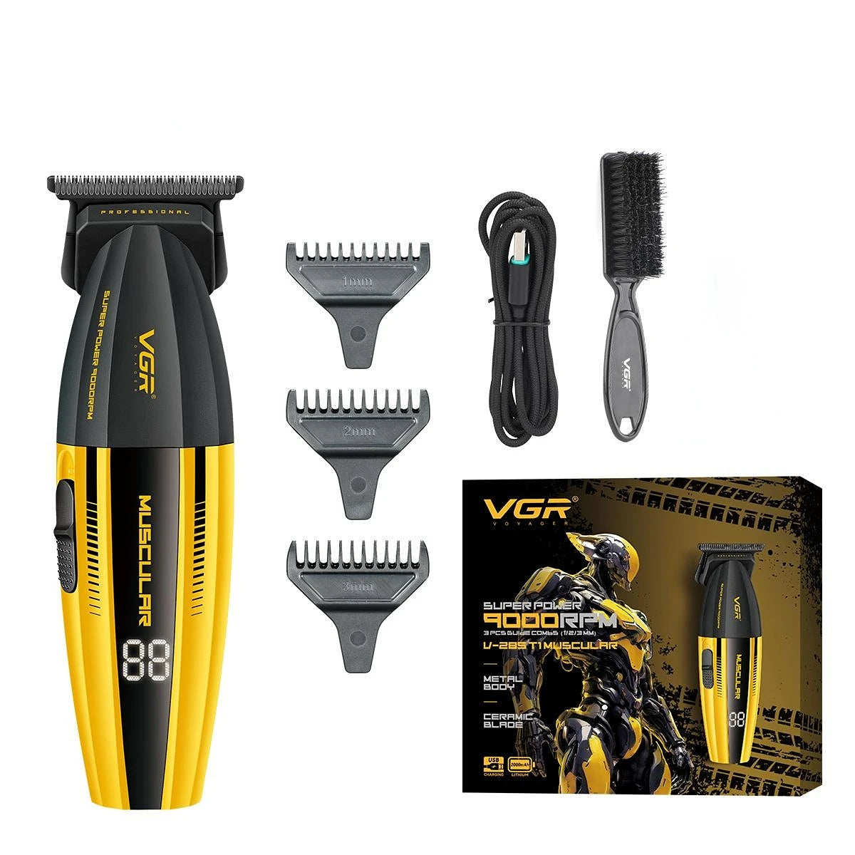 VGR V-285 Professional Hair Clipper – 9,000 RPM, 150-Min Runtime, 6 Combs