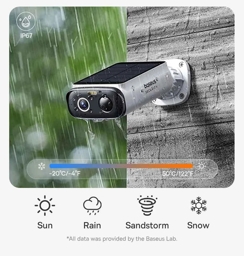 Baseus Security S1 Lite Solar Security Camera Wireless Outdoor Camera Continuous Power 2K Resolution 135°FOV IP67 Wifi Camera - Limetastore