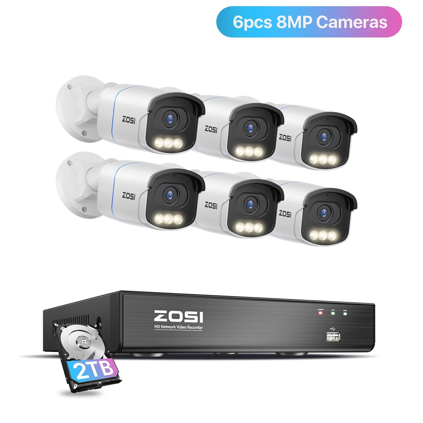 Varnostni kamerov sistem ZOSI 4K 8MP PoE – barvni nočni vid Aurora Lux | 5MP/8MP za zunanjo/notranjo uporabo