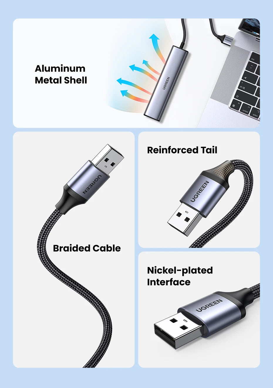 UGREEN USB Ethernet Adapter 1000/100Mbps USB 3.0 HUB RJ45 LAN