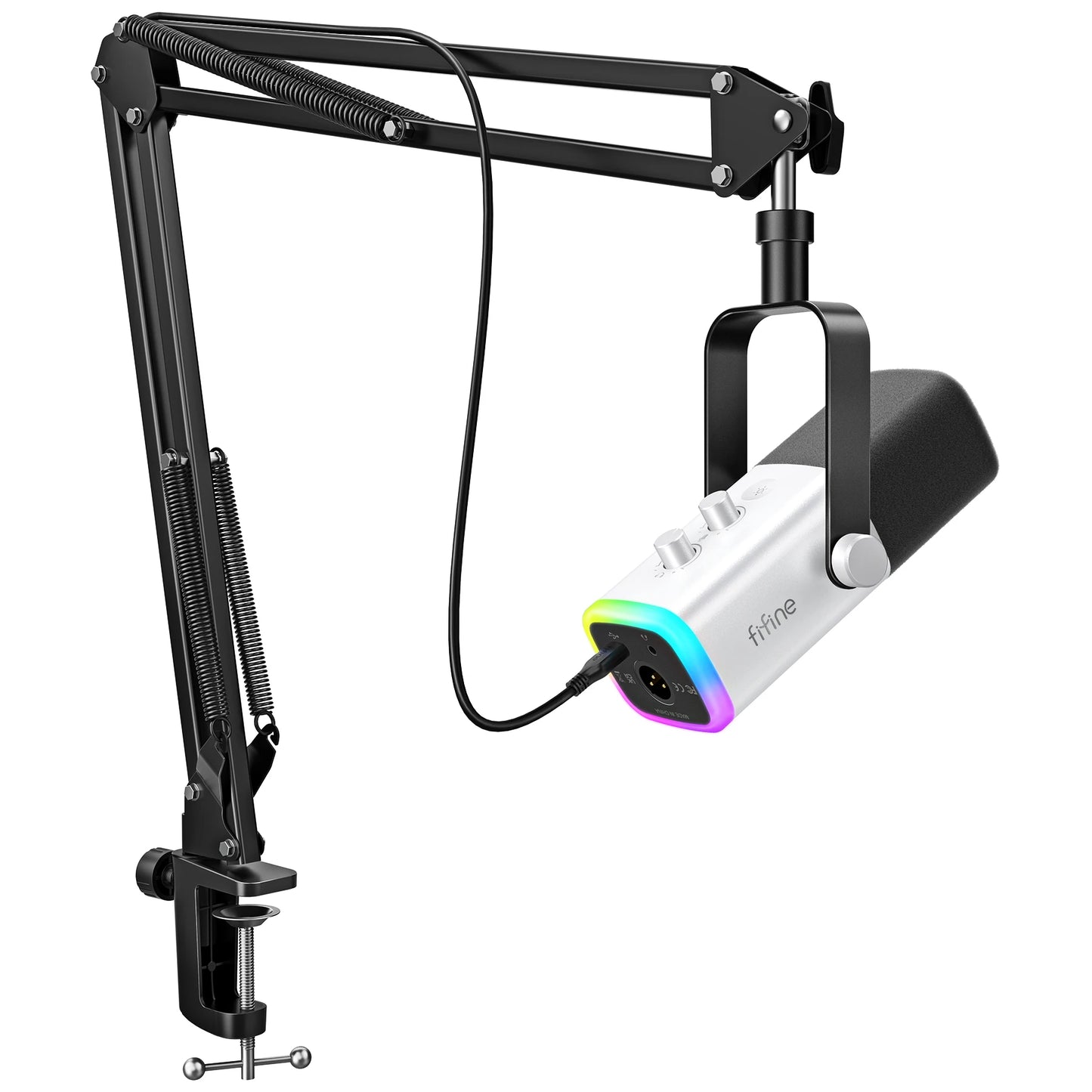 FIFINE AmpliGame AM8T USB/XLR Dynamic Mic Kit with Boom Arm & RGB - Limetastore