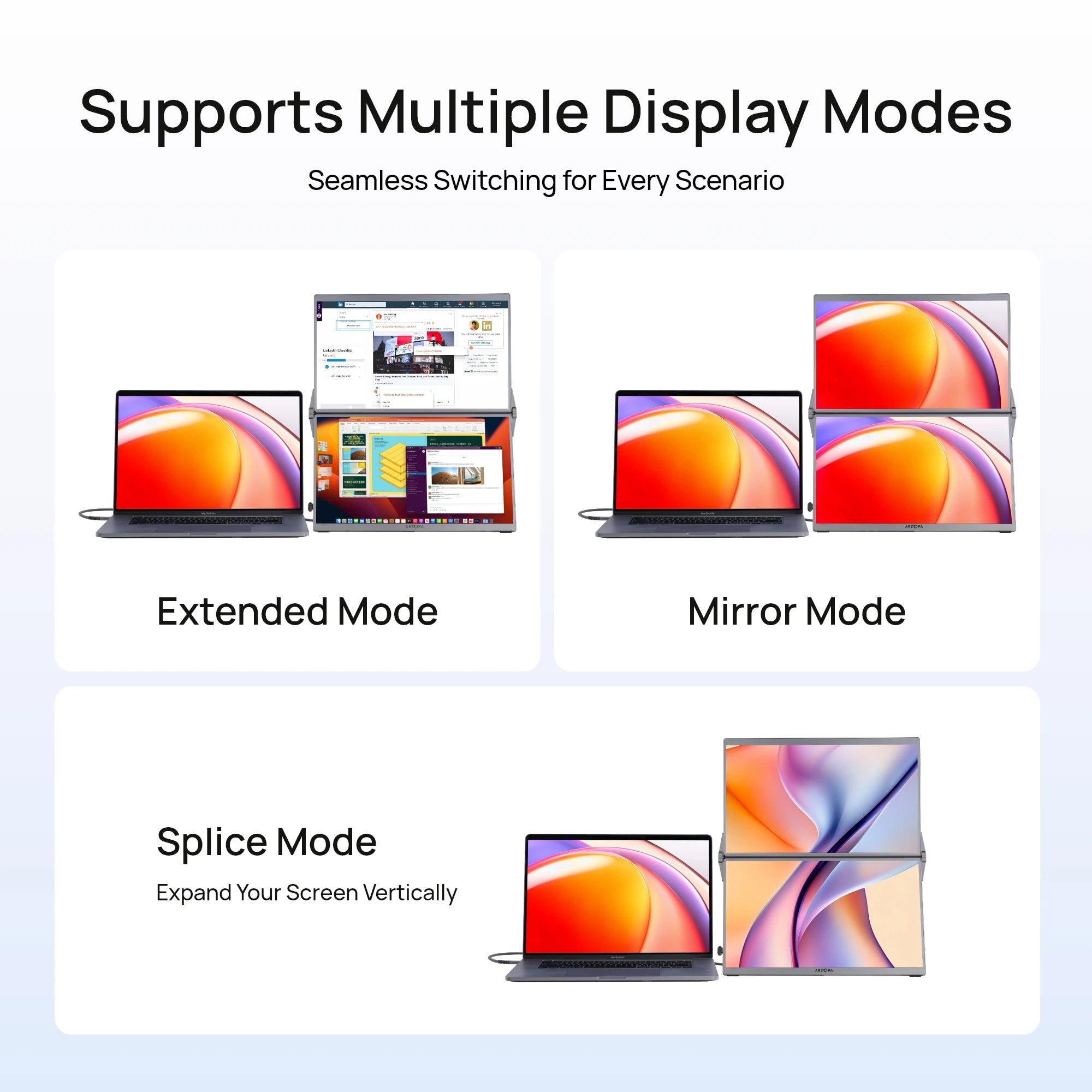 ARZOPA E1 15.6" Dual‑Screen Foldable Portable Monitor | FHD 1080p, 100% sRGB, USB‑C & HDMI