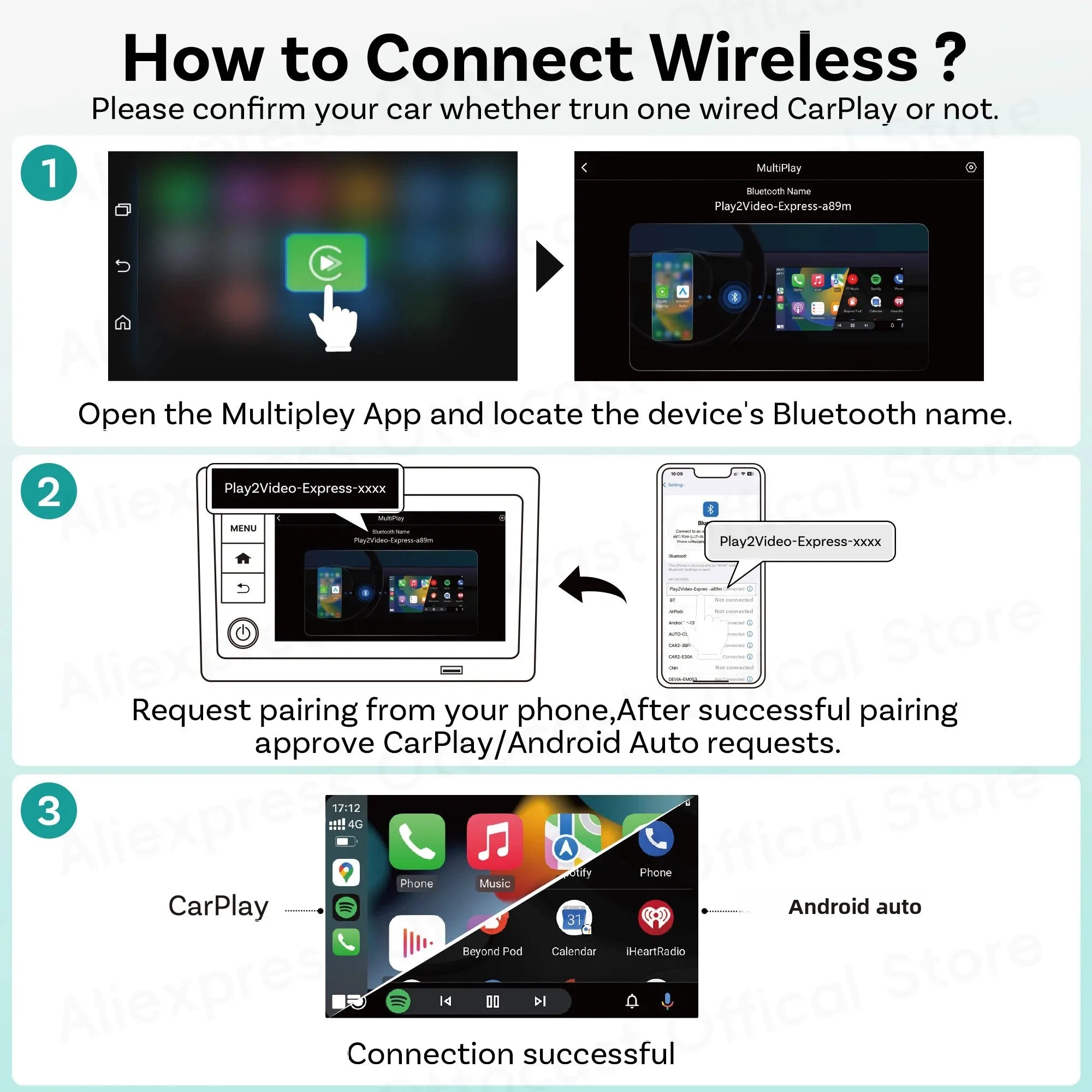 OTTOCAST Play2Video Express brezžična video AI škatla za CarPlay