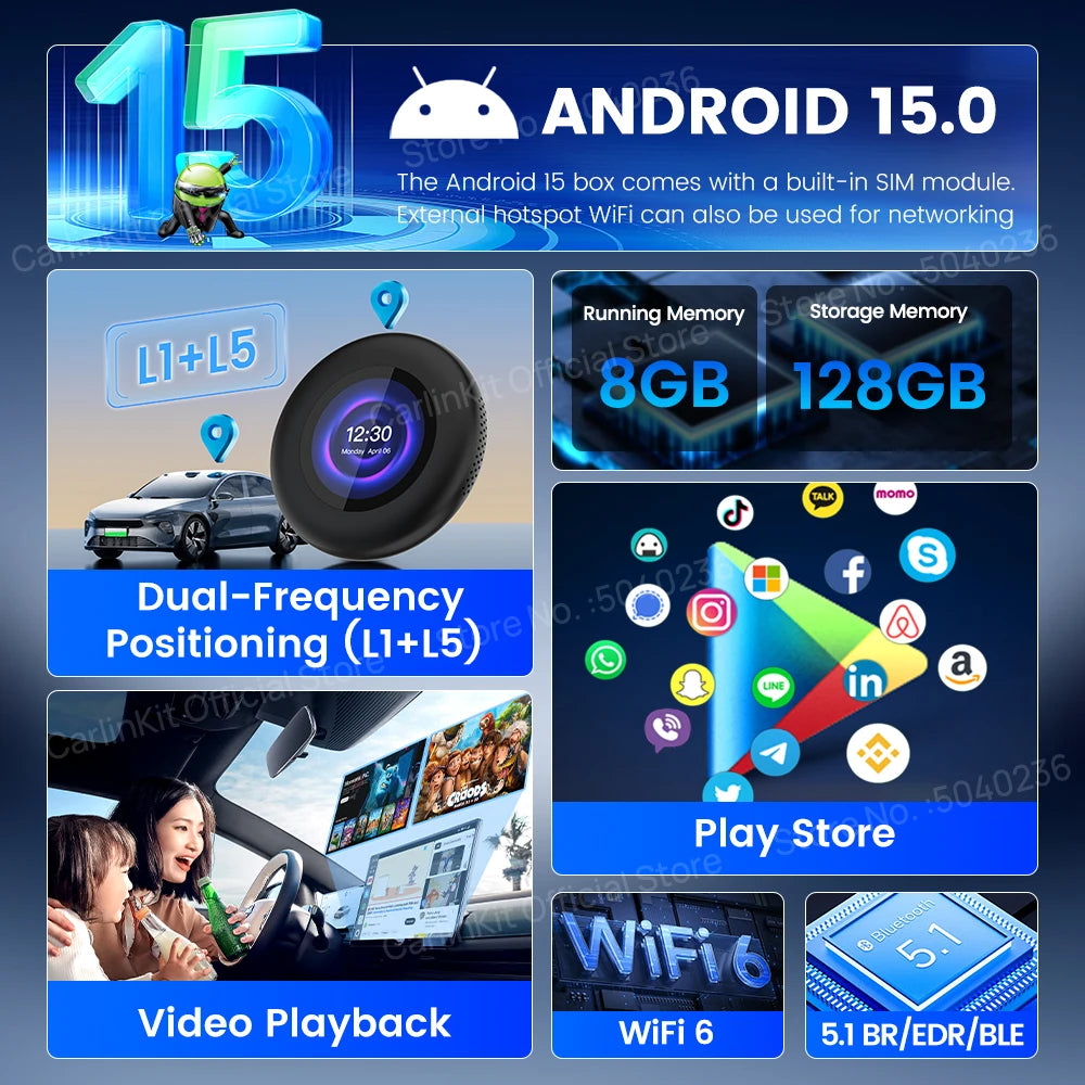CarlinKit Tbox‑Ultra3 Android 15 5G LTE WiFi6 AI Box
