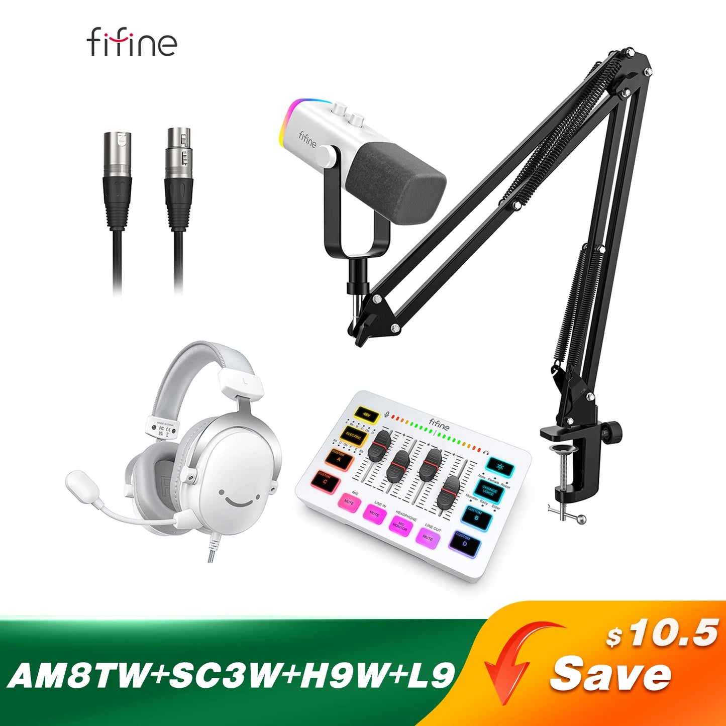 FIFINE Professional Gaming Audio Set | AM8 Mic, SC3 Mixer & H9 Headset Bundle - Limetastore