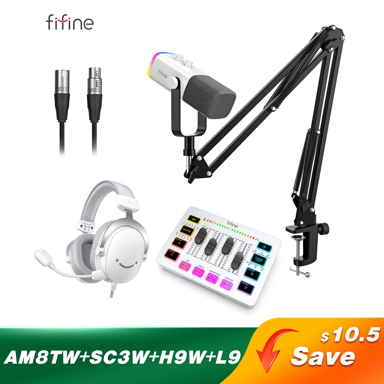 FIFINE Professional Gaming Audio Set | AM8 Mic, SC3 Mixer & H9 Headset Bundle - Limetastore
