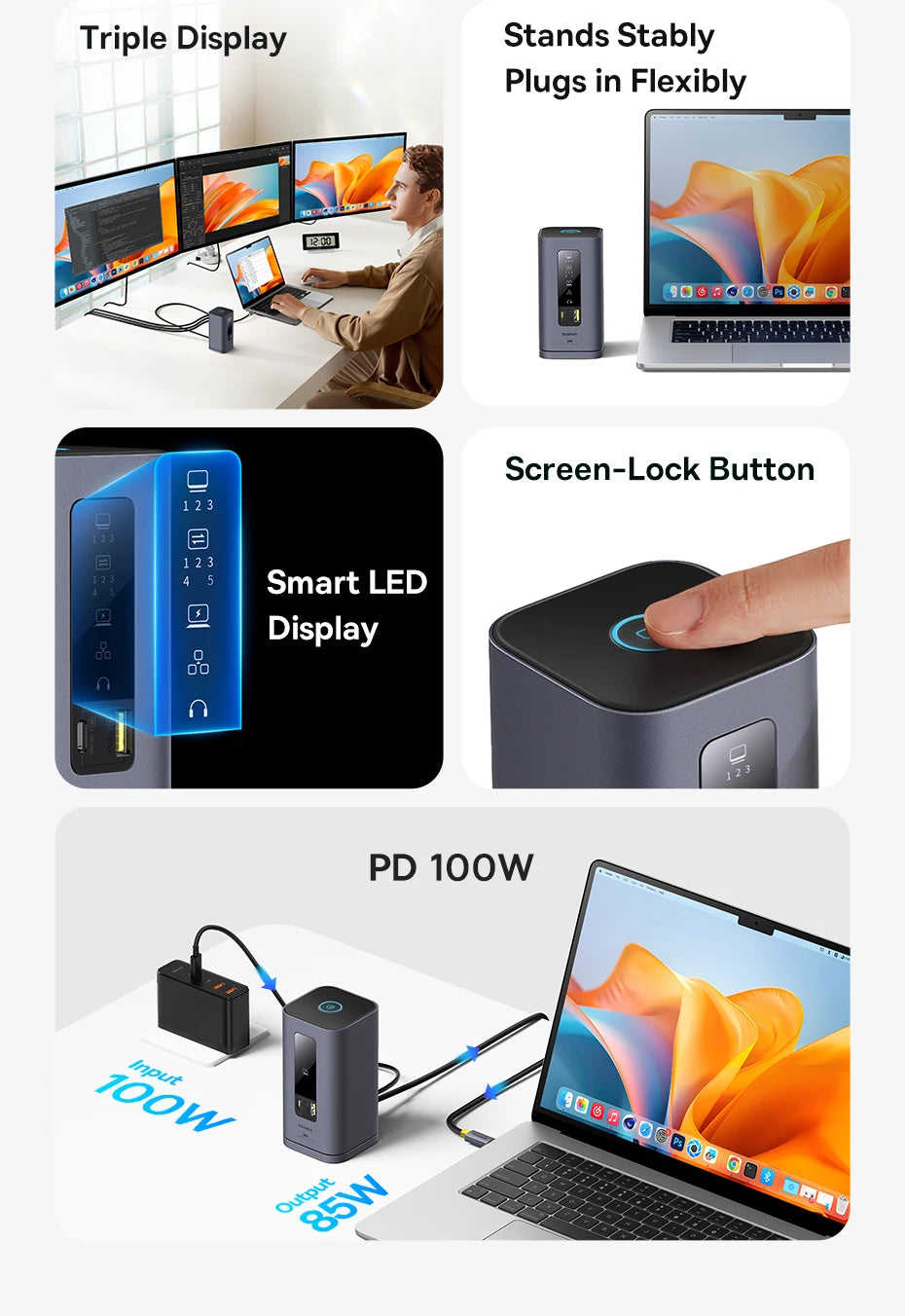 Baseus 11‑v‑1 zvezdišče USB‑C | DP 4K@60Hz, HDMI, trojni zaslon, RJ45, PD 100W, priklopna postaja USB 3.1