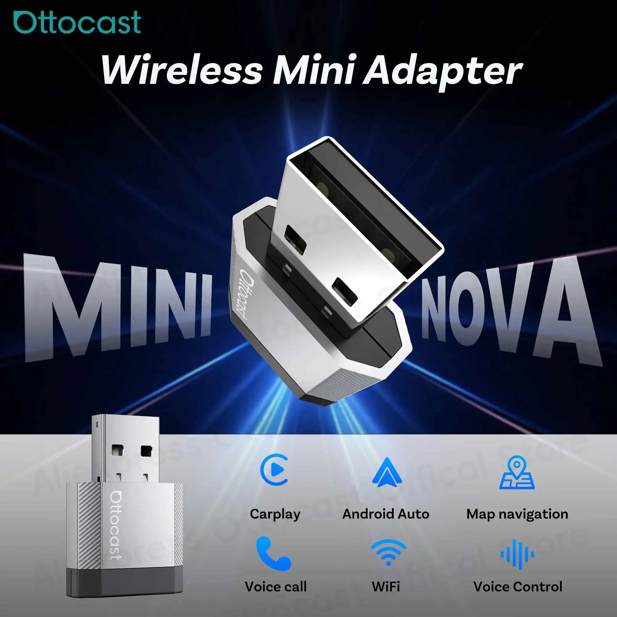 Brezžični adapter CarPlay in Android Auto OTTOCAST Mini Nova 3.0