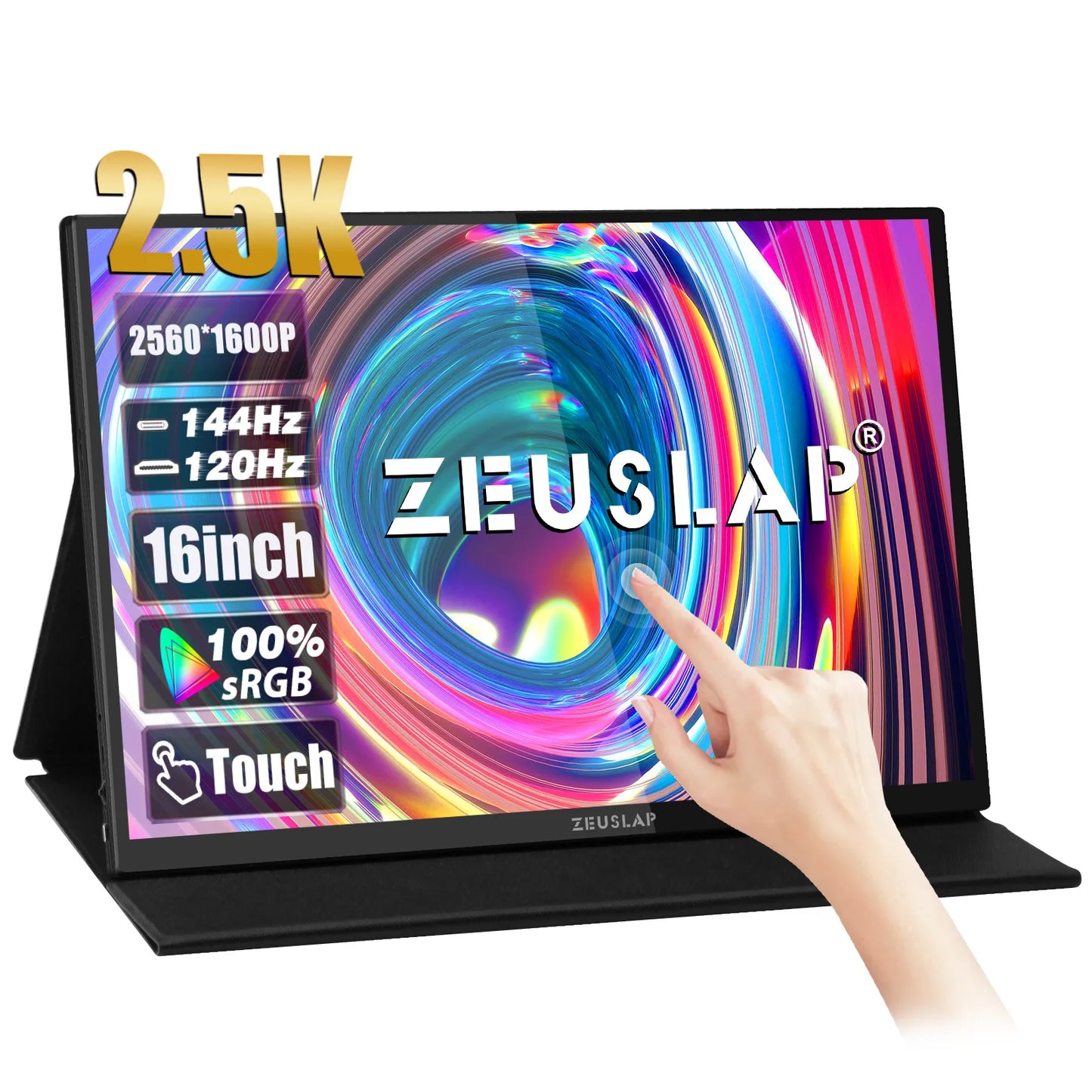 ZEUSLAP 16" 2.5K 144Hz Touch Portable Monitor | 2560×1600, 100% sRGB, 500 nits