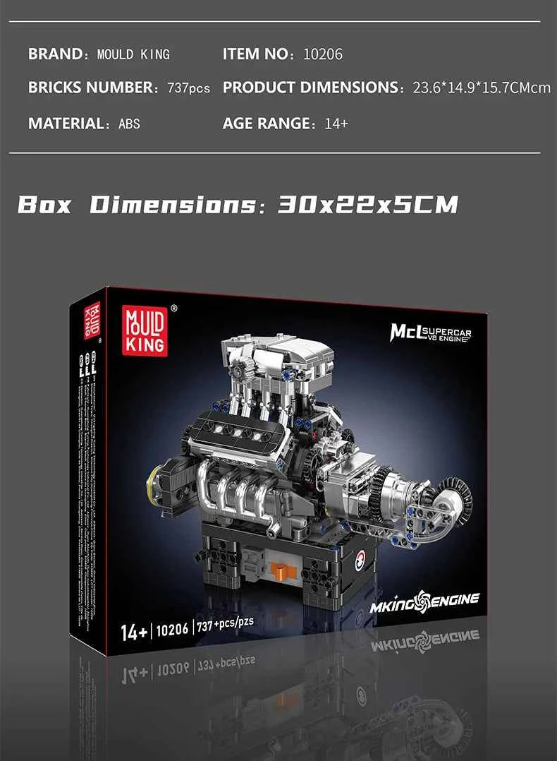 Mould King 10206 Motorized MCL Sport Car V8 Engine Building Set - Limetastore