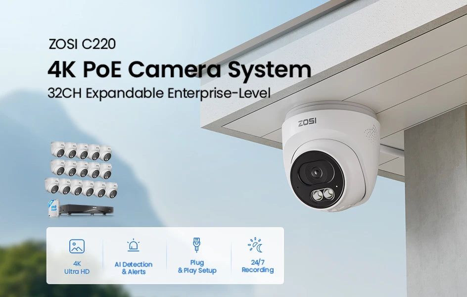 ZOSI 4K 16-kanalni varnostni sistem s kamerami PoE – 8MP notranje/zunanje IP kamere s 16-portnim 32-kanalnim NVR-jem