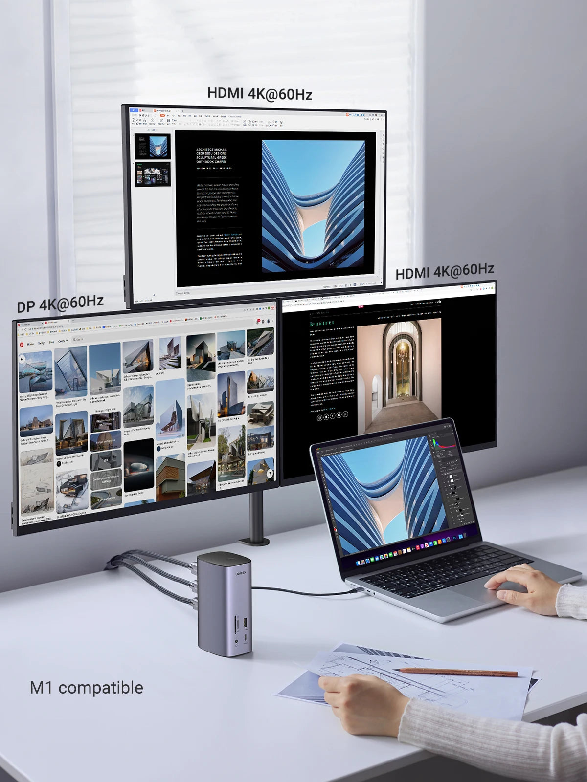 UGREEN 12-v-1 priklopna postaja USB-C z 8K HDMI, 4K60Hz DisplayPort, trojnim zaslonom