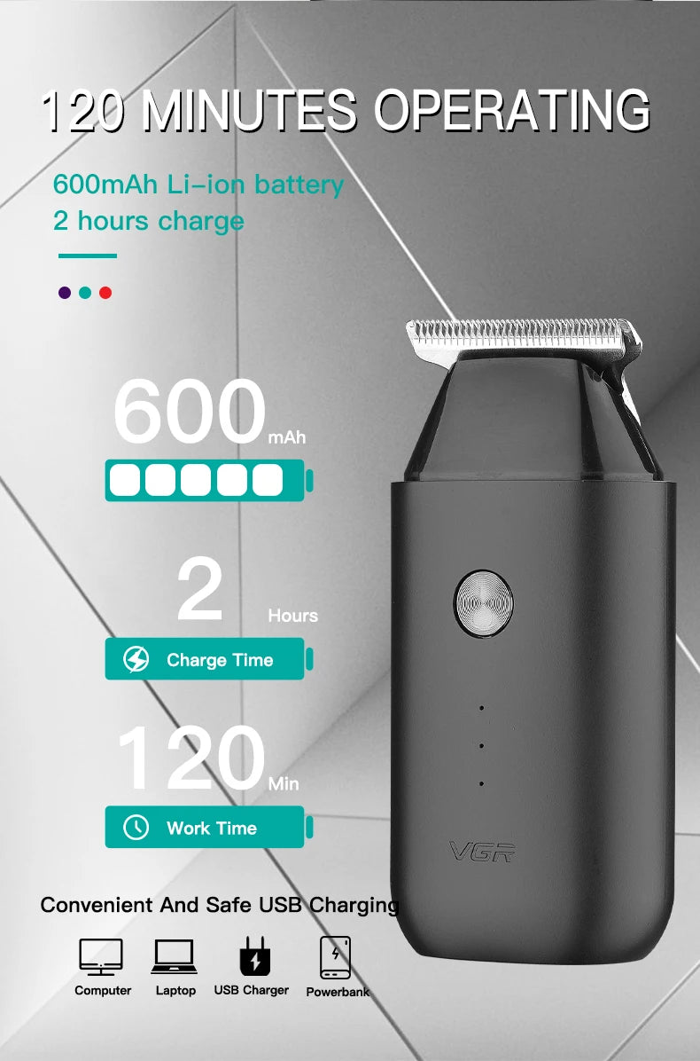VGR V-932 Mini Pocket Hair Trimmer 0.5-3mm Zero-Cut 120-Min