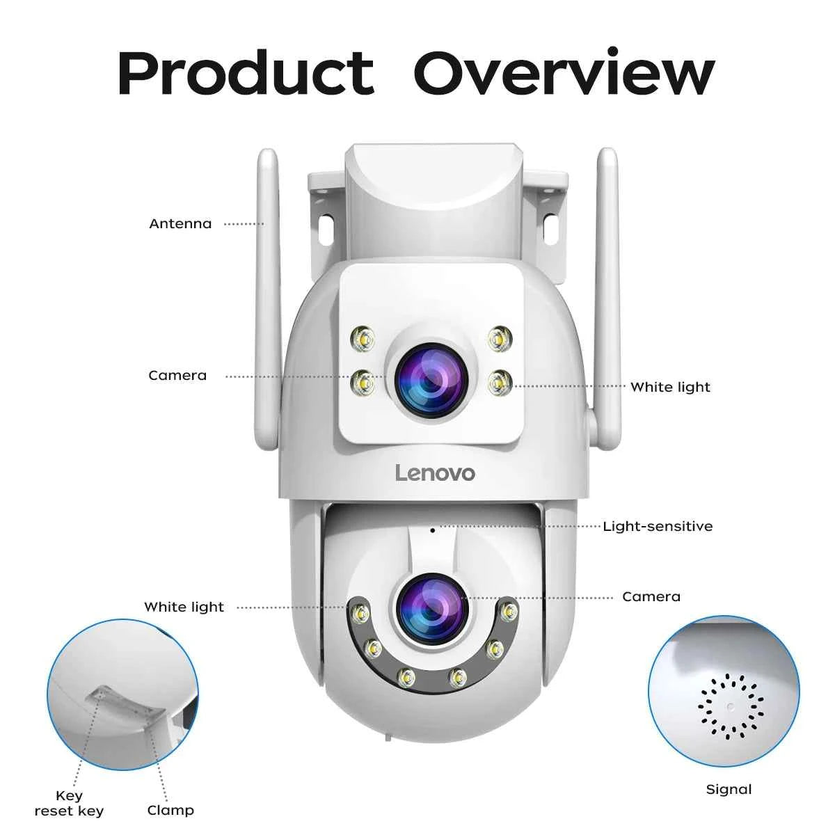 Lenovo WiFi PTZ Security Camera 8MP With Dual Screen Color Night Vision Outdoor Surveillance CCTV Camera Auto Tracking IP Camera - Limetastore