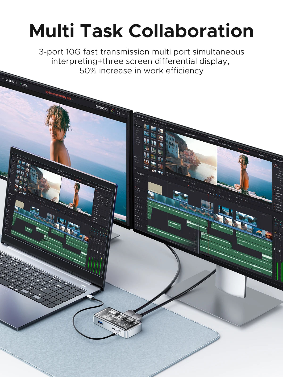 ORICO kovinska priklopna postaja USB-C 10Gbps s HDMI 4K60Hz in vrati USB 3.0