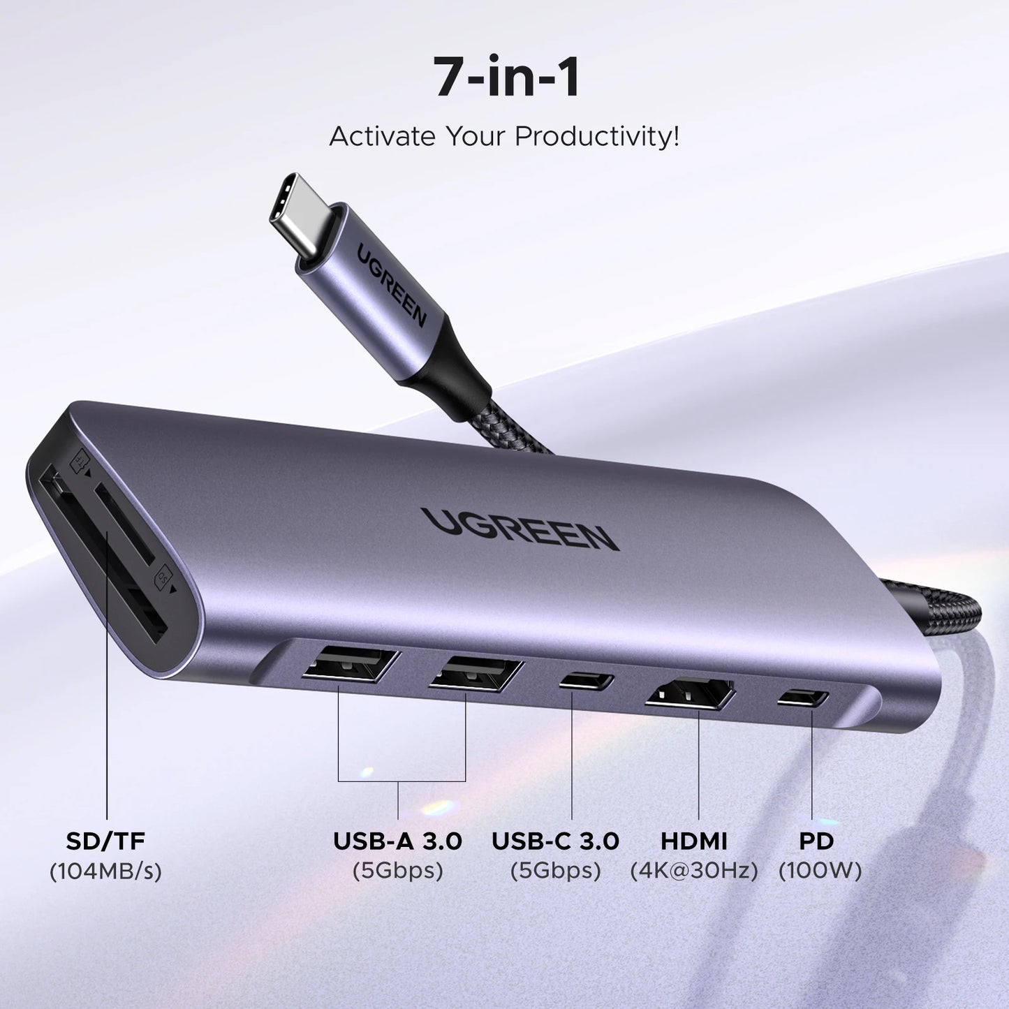 UGREEN 7‑in‑1 USB‑C Hub with 4K60Hz HDMI, PD100W, USB‑C & Dual USB‑A