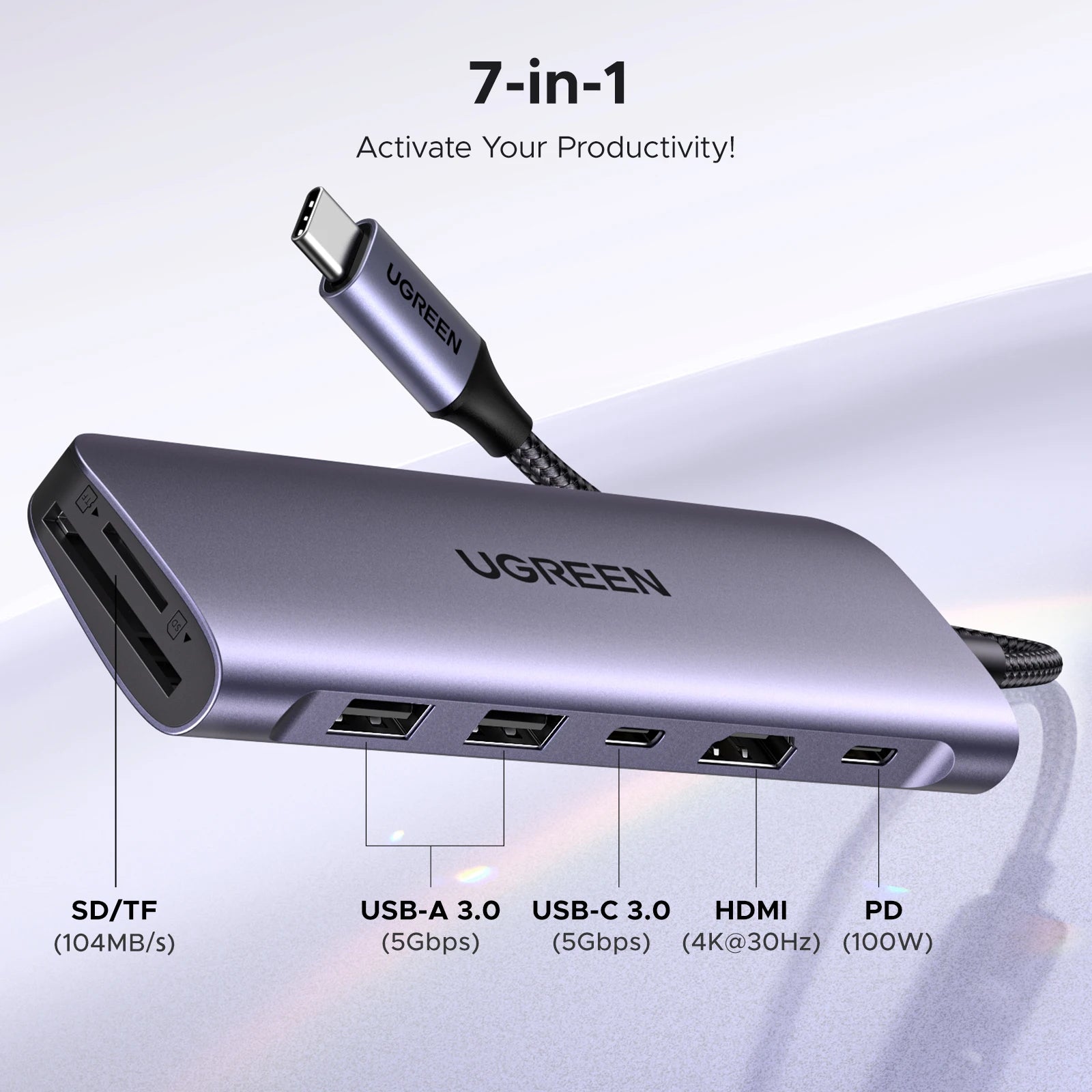 UGREEN 7‑in‑1 USB‑C Hub with 4K60Hz HDMI, PD100W, USB‑C & Dual USB‑A