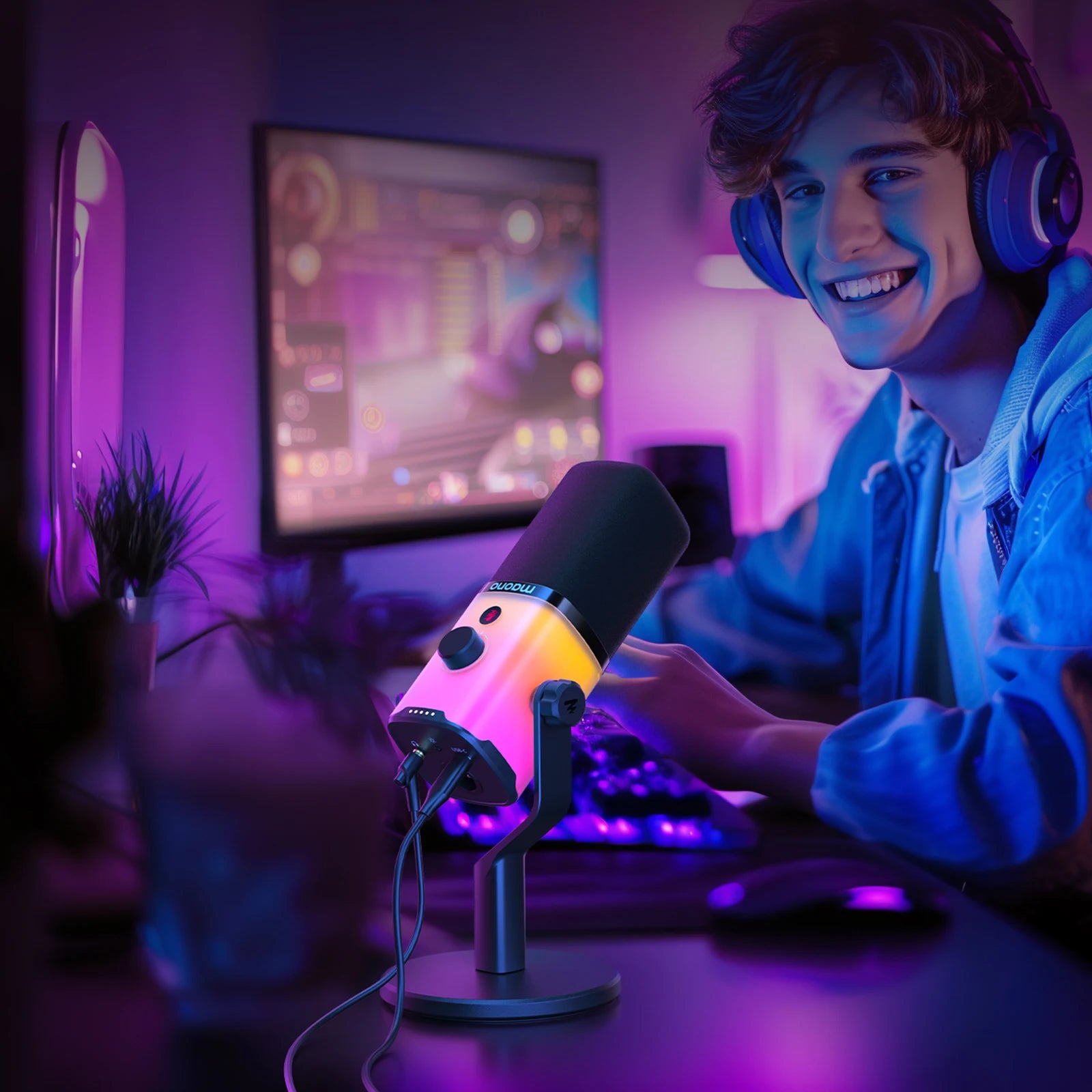 Maono PD100X – USB/XLR Dynamic RGB Gaming Microphone | Noise Reduction, Mute Button & Headphone Monitoring for Streaming & Podcasting