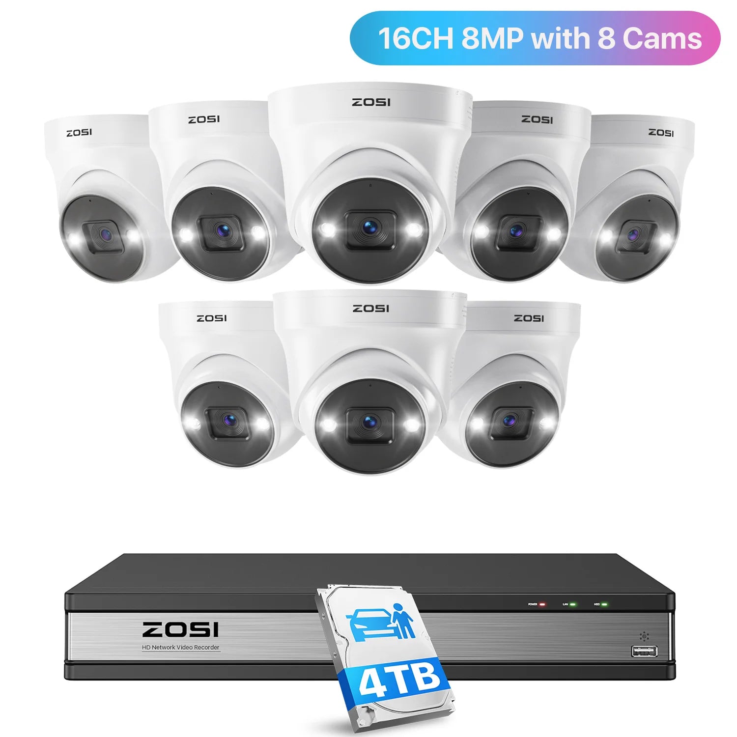 ZOSI 16CH 4K PoE Security Camera System – 8MP AI Detection IP Cameras | Waterproof 5MP/8MP