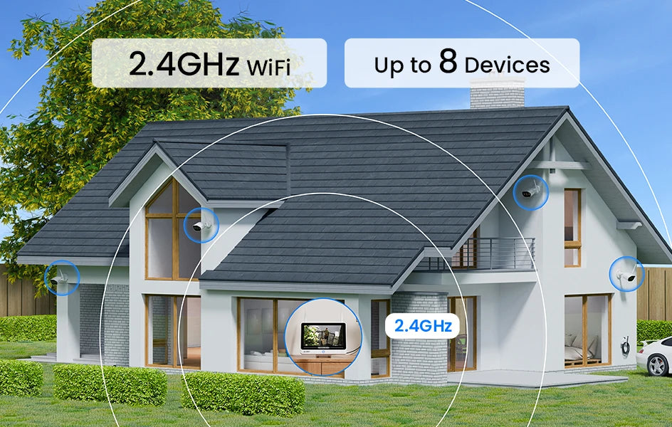 Varnostni kamerov sistem ZOSI 2K Wi-Fi 6 8-kanalni – 12'' LCD-zaslon, 3MP notranje/zunanje vtične WiFi kamere