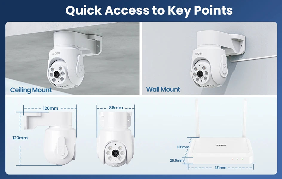Varnostni kameri sistem ZOSI 3K Wi-Fi 6 – 8-kanalni 4K WiFi NVR s 5MP Pan-Tilt kamerami s samodejnim sledenjem