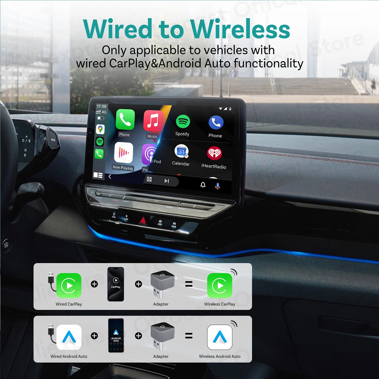 OTTOCAST Mini Slim brezžični CarPlay in Android Auto adapter