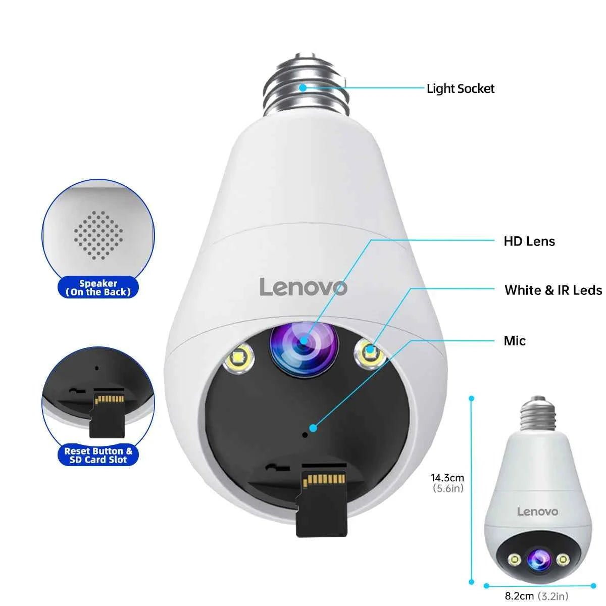 Lenovo 2K E27 Bulb WiFi Camera Home Indoor Video Surveillance Camera Color Night AI Tracking Security PTZ IP Camera Baby Monitor - Limetastore