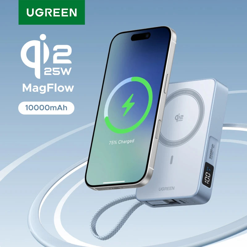 UGREEN Qi2.2 25W magnetni prenosni polnilec – 10000 mAh zunanja baterija za hitro polnjenje