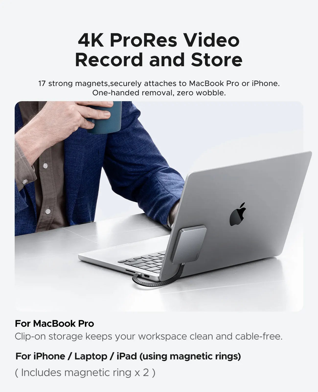 ORICO Magnetic External SSD for Macbook PRO PD100W Charging 4K ProRes HDR, 1000MB/s USB 3.2 External Drive for Tablets Laptops