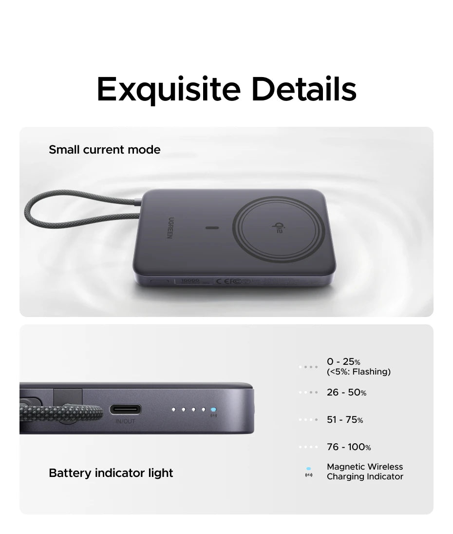 UGREEN Ultra tanka 30W 10000mAh magnetna prenosna baterija – brezžični Qi2