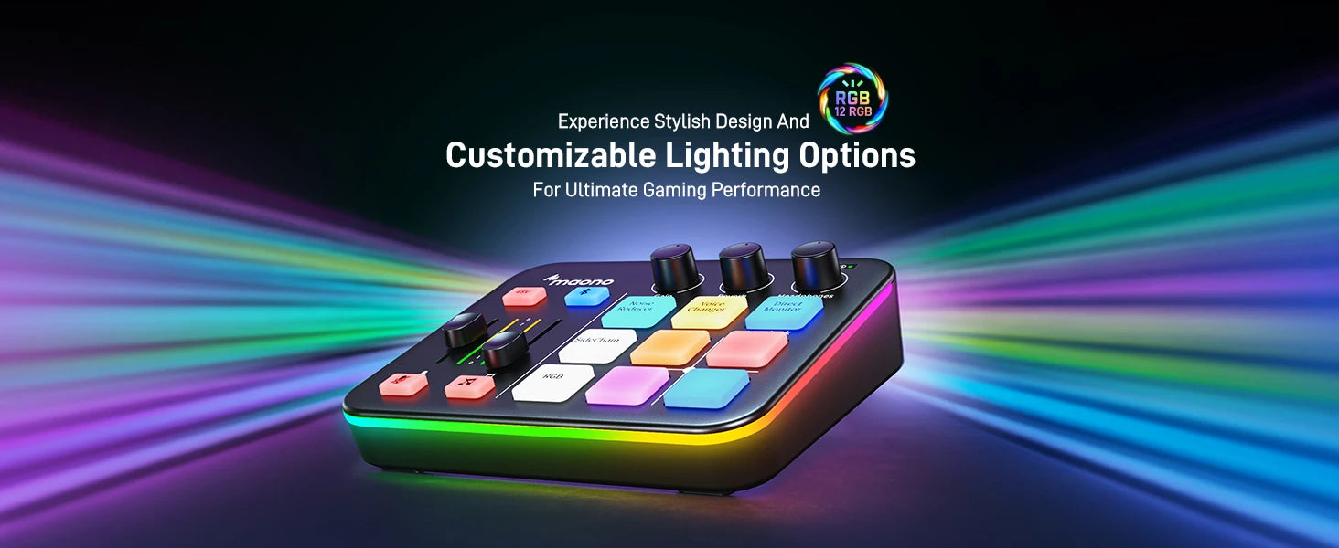 Maono G1 NEO – Gaming Audio Mixer 4‑Channel | RGB Effects, Custom Sound Pads, XLR Mic Interface, Streaming & Podcast Mixer