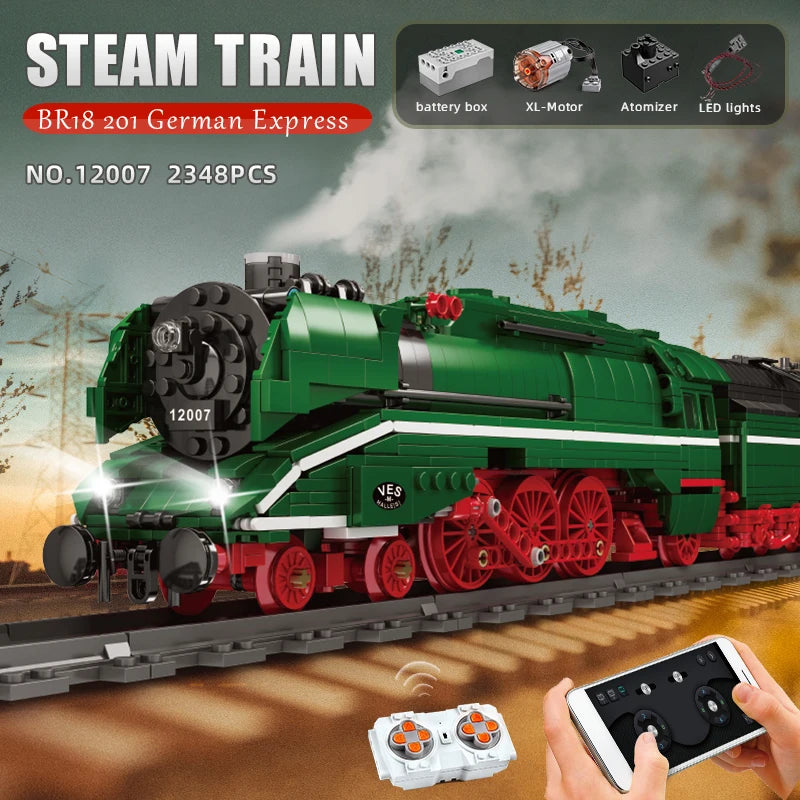 Mould King 12007 Remote Control BR18 201 German Express Train | Motorized Steam Locomotive Building Set - Limetastore