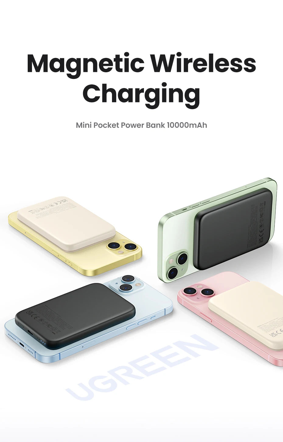 UGREEN PD20W magnetna prenosna baterija – 10000 mAh prenosna zunanja baterija za hitro brezžično polnjenje